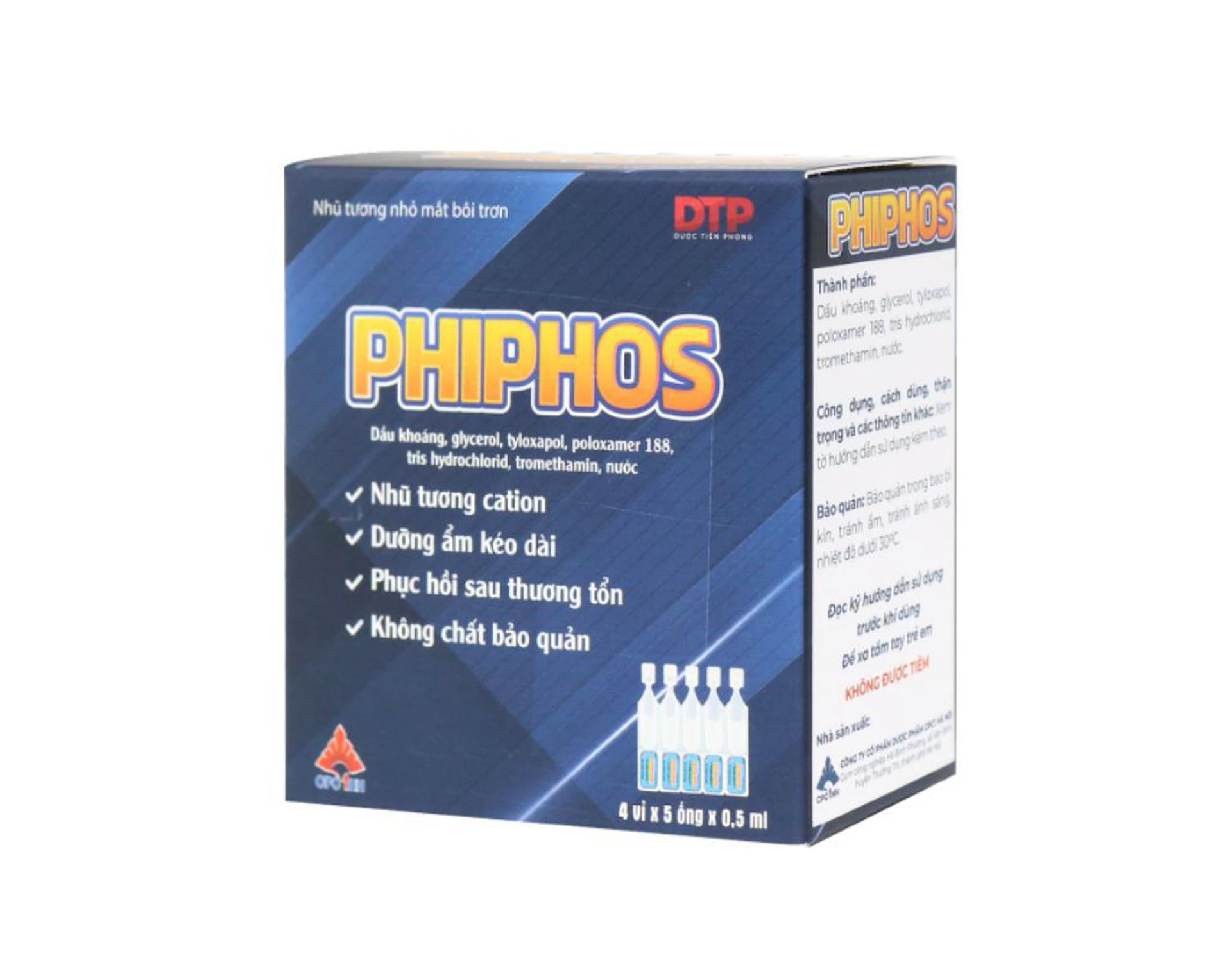 Phiphos – Nước mắt nhân tạo thế hệ 4 không chất bảo quản, 20 ống × 0.5 ml